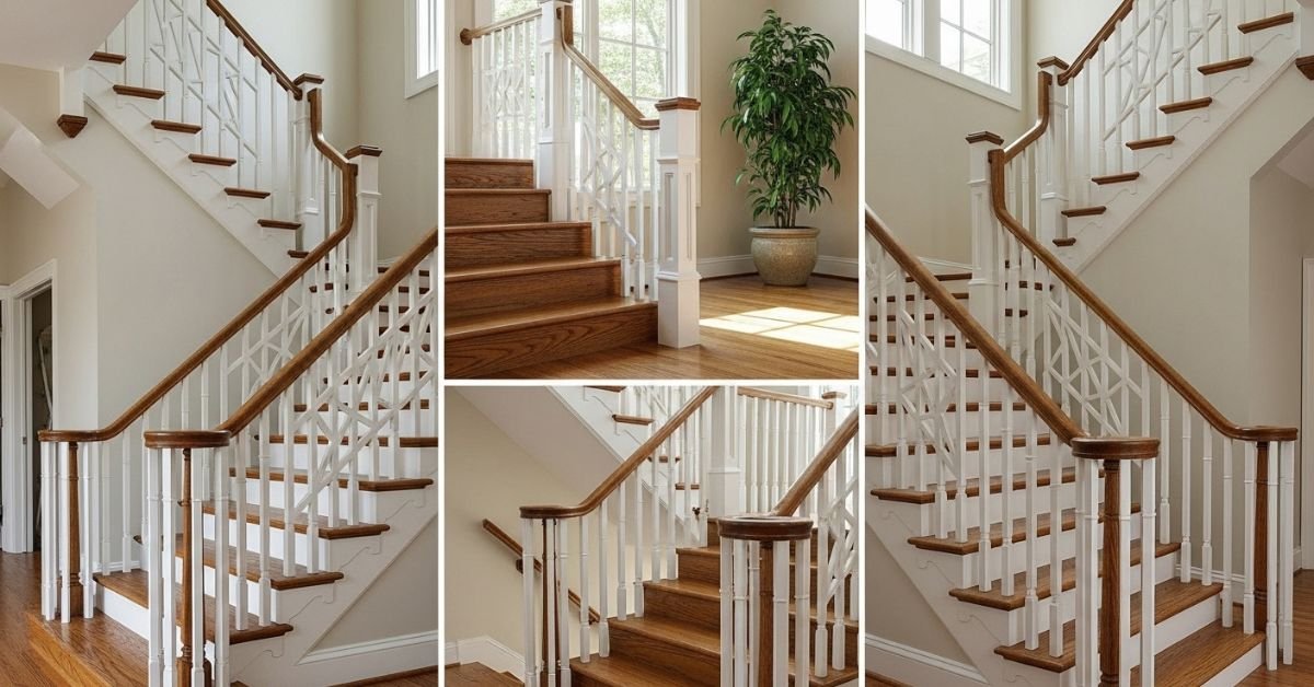 Wooden Stairs with White Railing