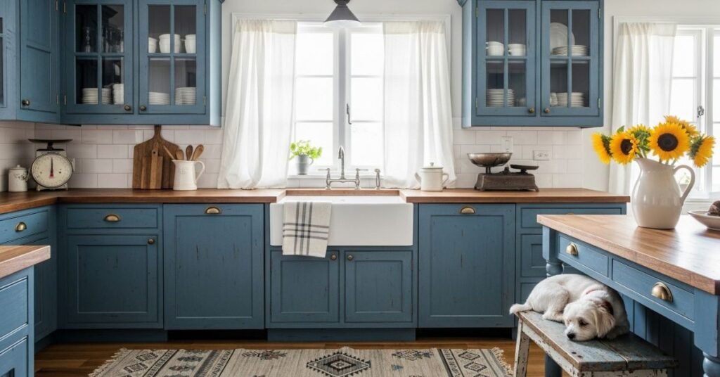 Farmhouse Blue Kitchen Cabinets